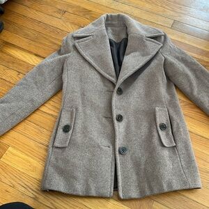 CALVIN KLEIN Wool Blend Pea Coat Double Breasted Spread Collar Beige Oat